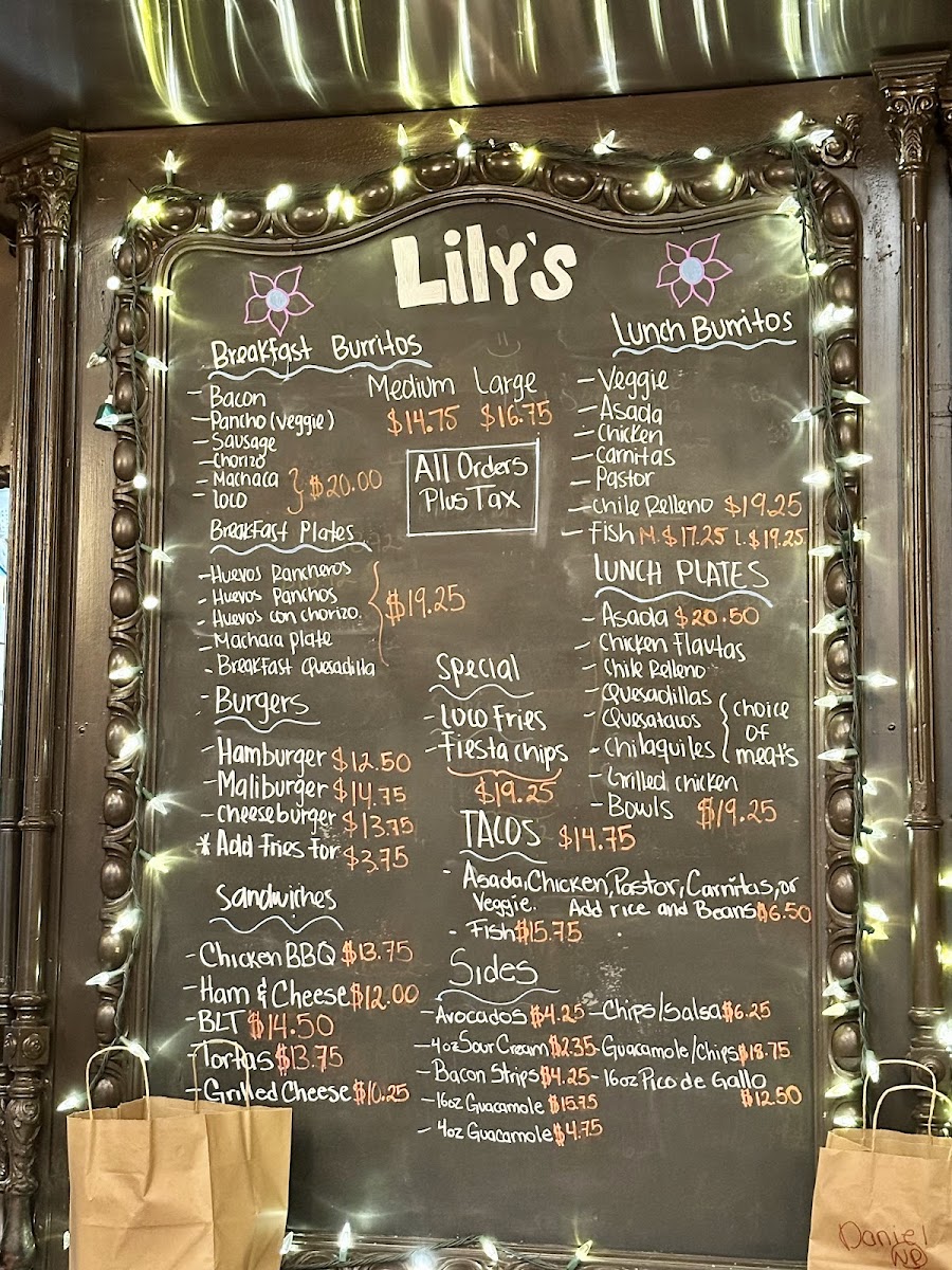 Lily's Malibu Menu - Image 1